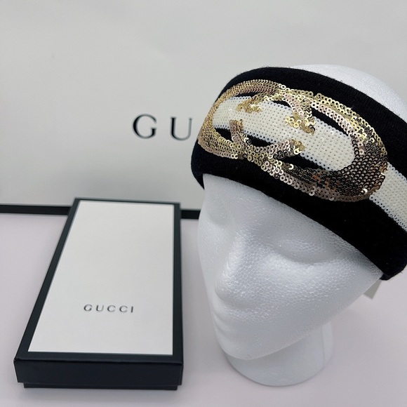 NWT Gucci Sequin GG Embellished Wool Headband Size M (57cm) - Picture 5 of 13